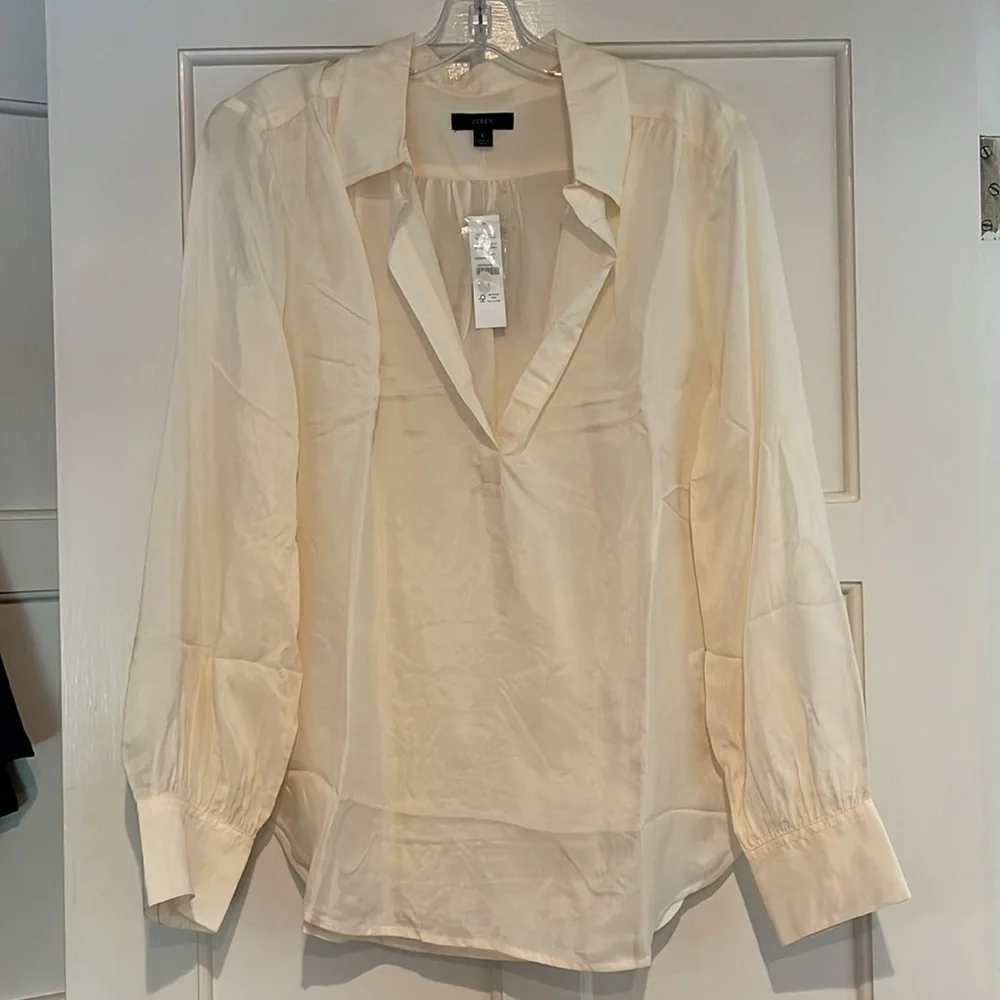 J.Crew Eco cupro-blend collared V-neck popover top BD789